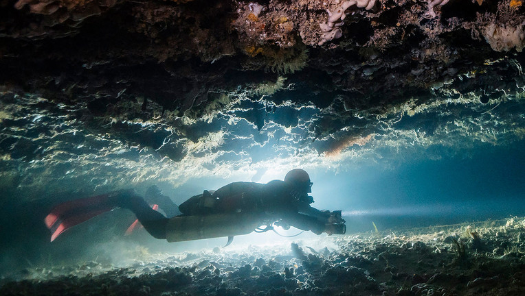 Meereshöhle in Yucatán: Zwischen Höhlen und Ozean findet ein ständiger Austausch statt.
ZDF/ Uli Kunz