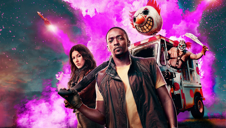 "Twisted Metal": Quiet (Stephanie Beatriz), Milchmann John Doe (Anthony Mackie) und Sweet Tooth (Joe Seanoa).
ZDF/ 2023 Sony Pictures Television Inc. and Universal Television LLC