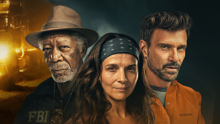 Von links: Gerick (Morgan Freeman), Sally (Juliette Binoche), Dennis (Frank Grillo) // ZDF/PHWY Distribution Ltd.