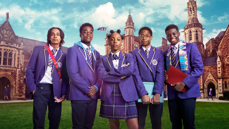 v.l.: Toby (Sekou Diaby), Jaheim (Josh Tedeku), Leah (Jodie Campbell), Omar (Myles Kamwendo) und Femi (Aruna Jalloh).
ZDF/Studio Lambert & All3Media International